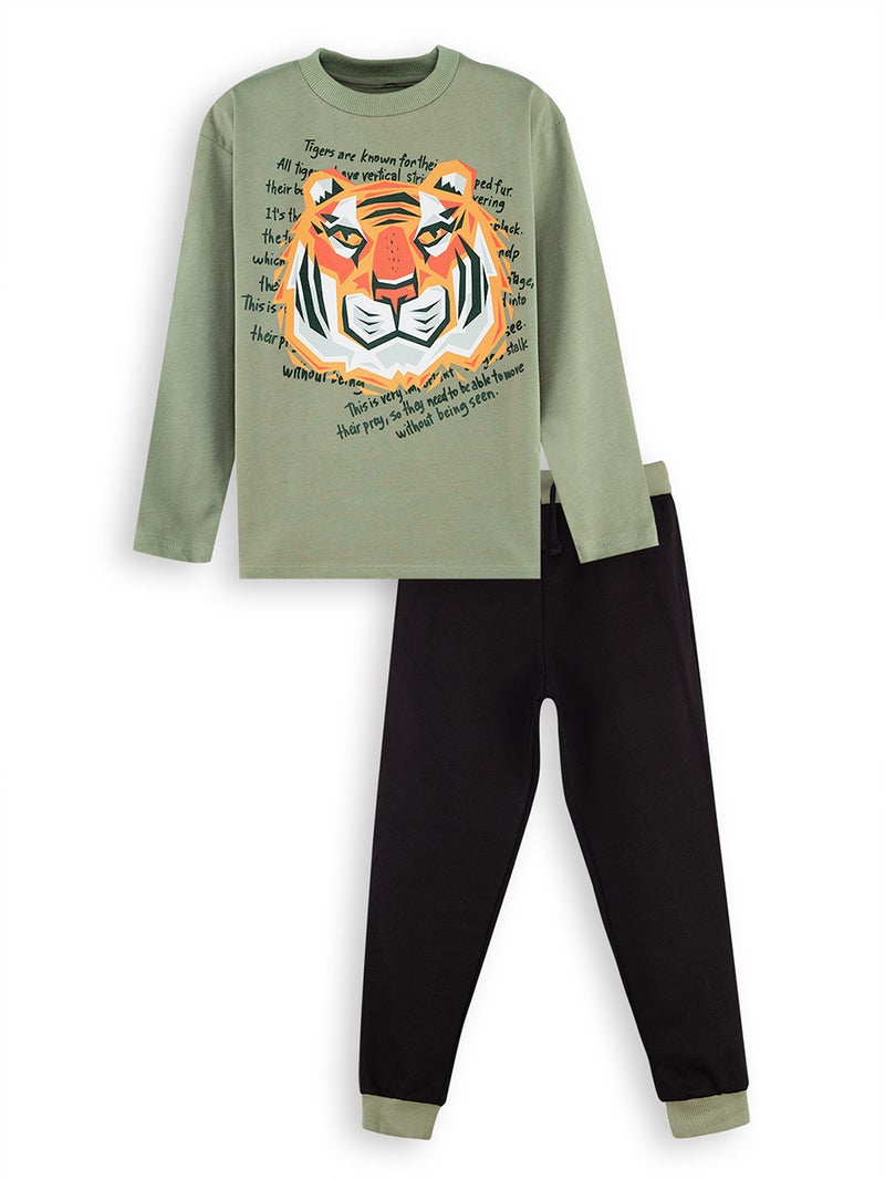 Denokids Tiger Boy Khaki T-shirt Pants Set - Image 3